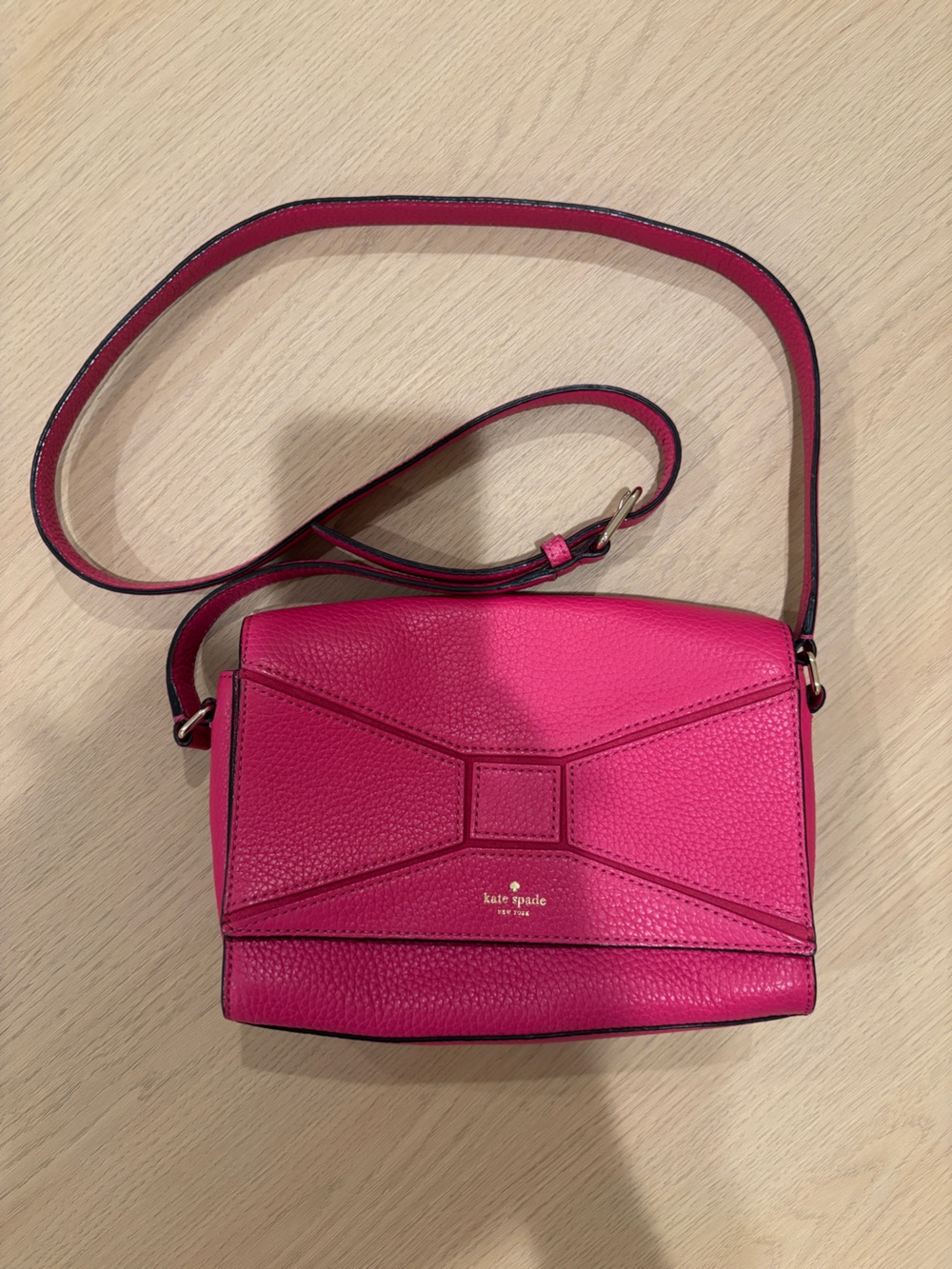 kate spade Hot Pink Pebbled Leather Bow-Accent Crossbody